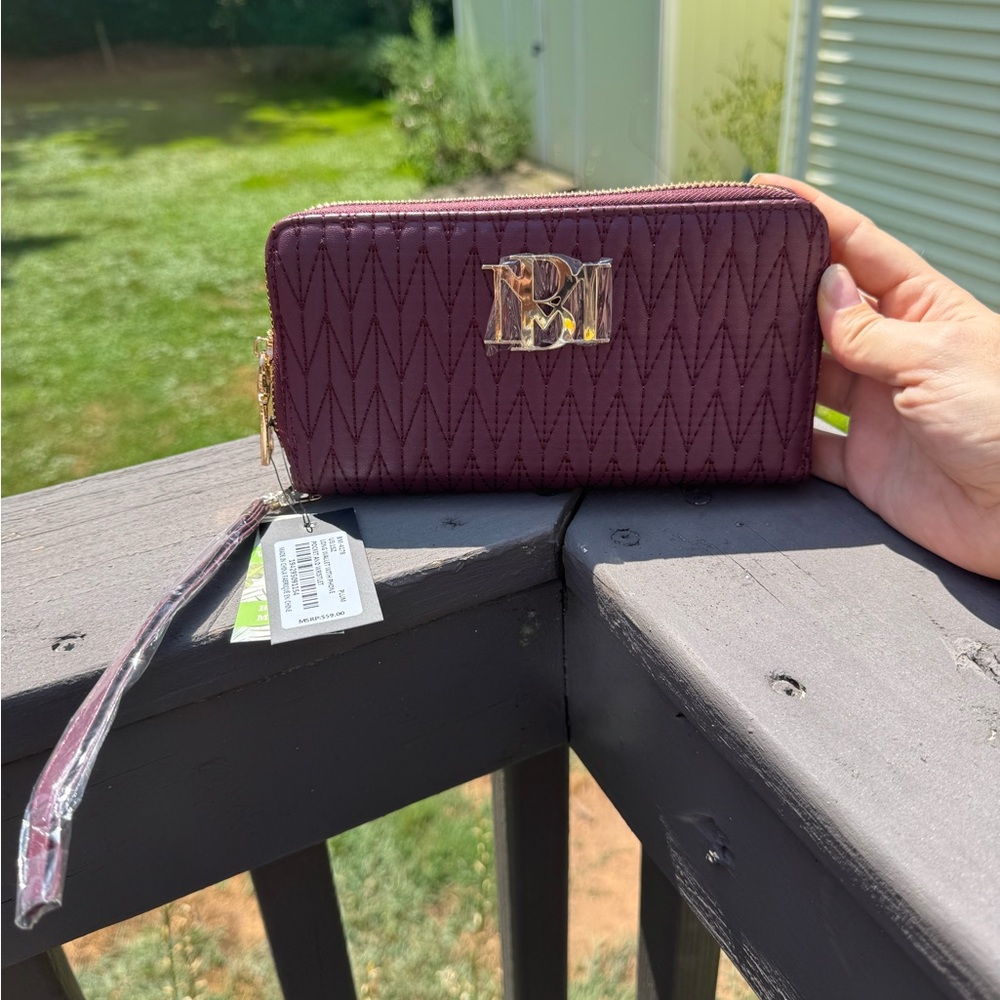 Badgley Mischka Plum Quilted Wallet with phone pocket